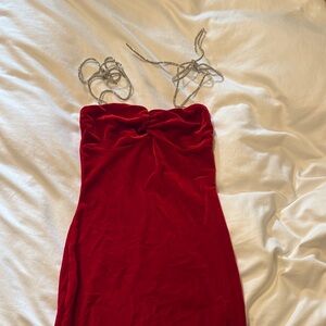Cute Red Velvet Mini Dress